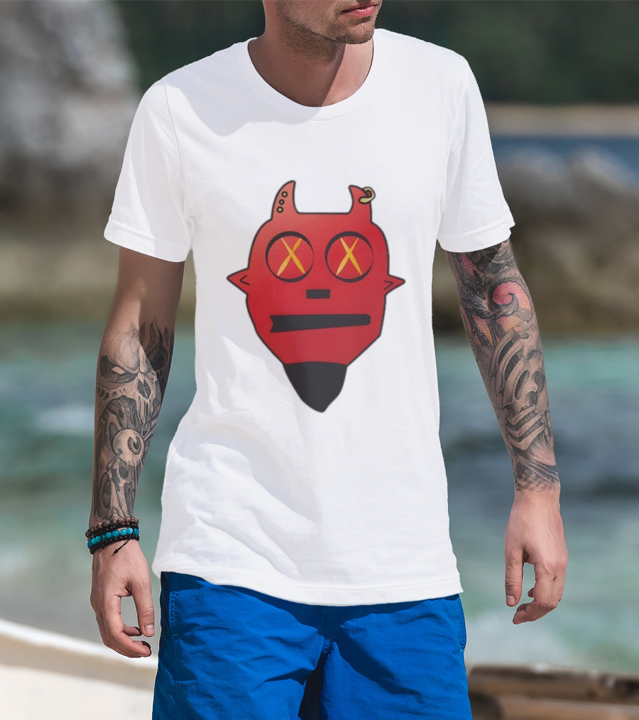 Handsome Devil Red Cartoon Face With Cross Eyes And Earring T-Shirt