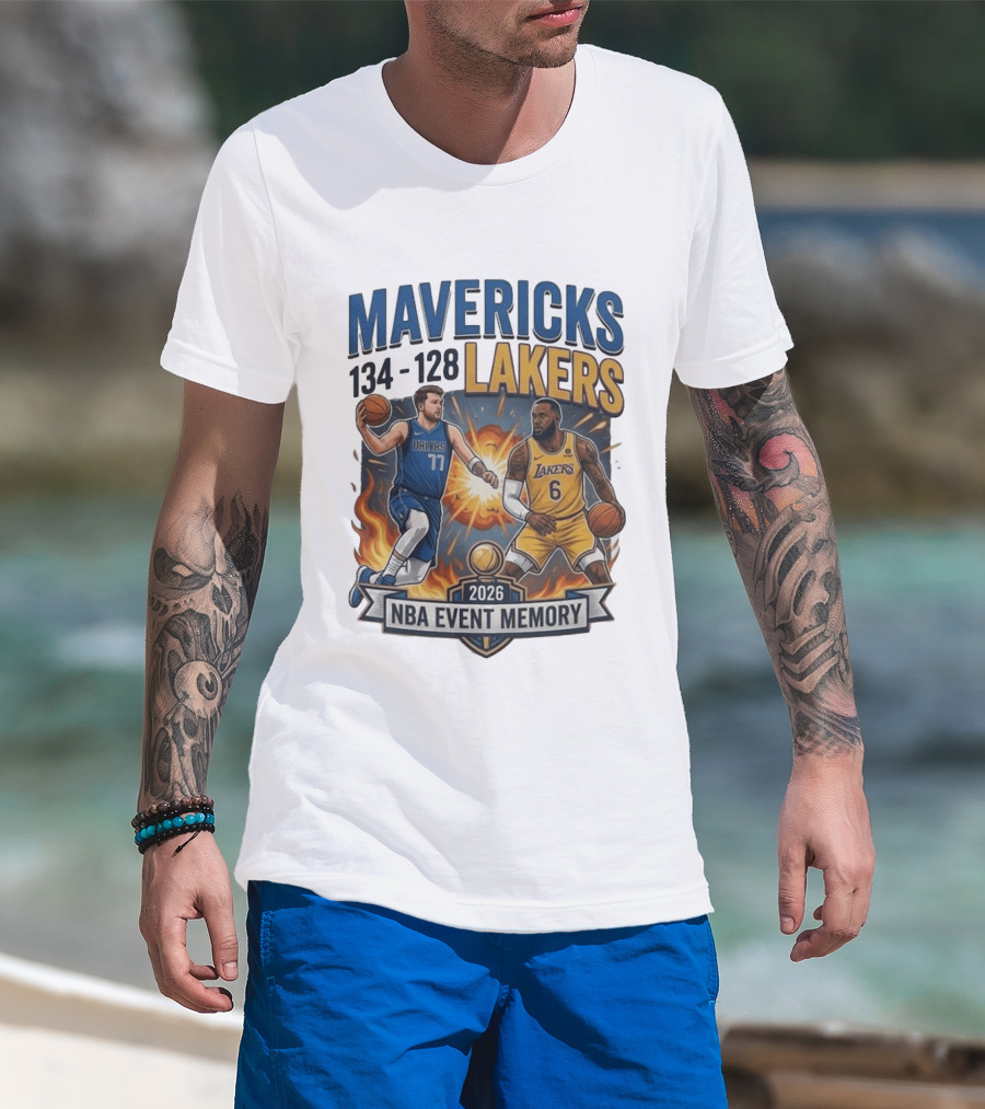Mavericks 134 Lakers 128 NBA 2026 Event Memory T-Shirt