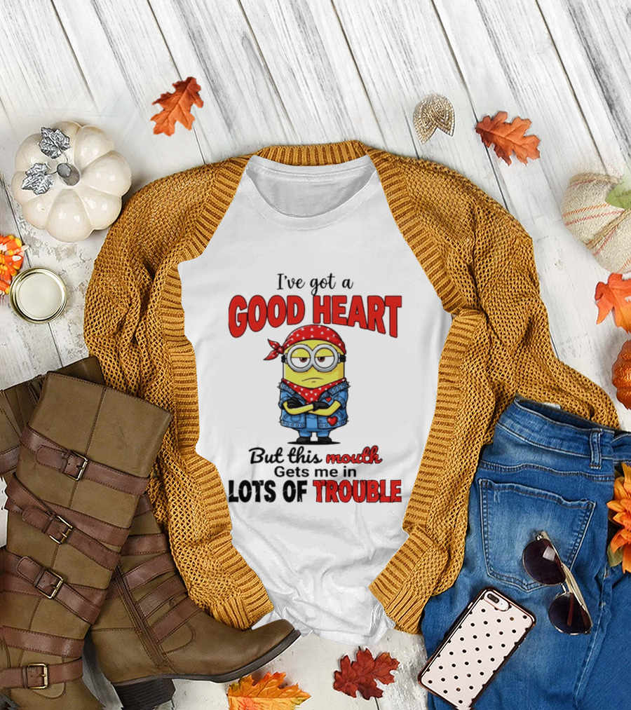 Minion I've Got A Good Heart But This Mouth Gets Me In Lots Of Trouble T-Shirt