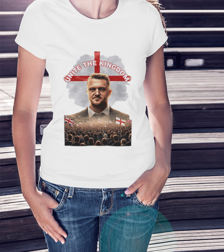 Unite The Kingdom Tommy Robinson England Flag Crowd T-Shirt