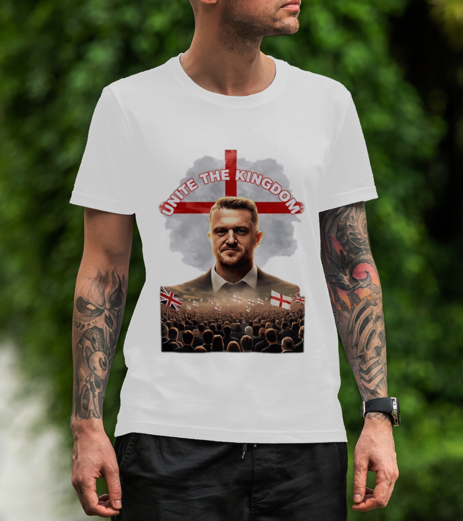 Unite The Kingdom Tommy Robinson England Flag Crowd T-Shirt