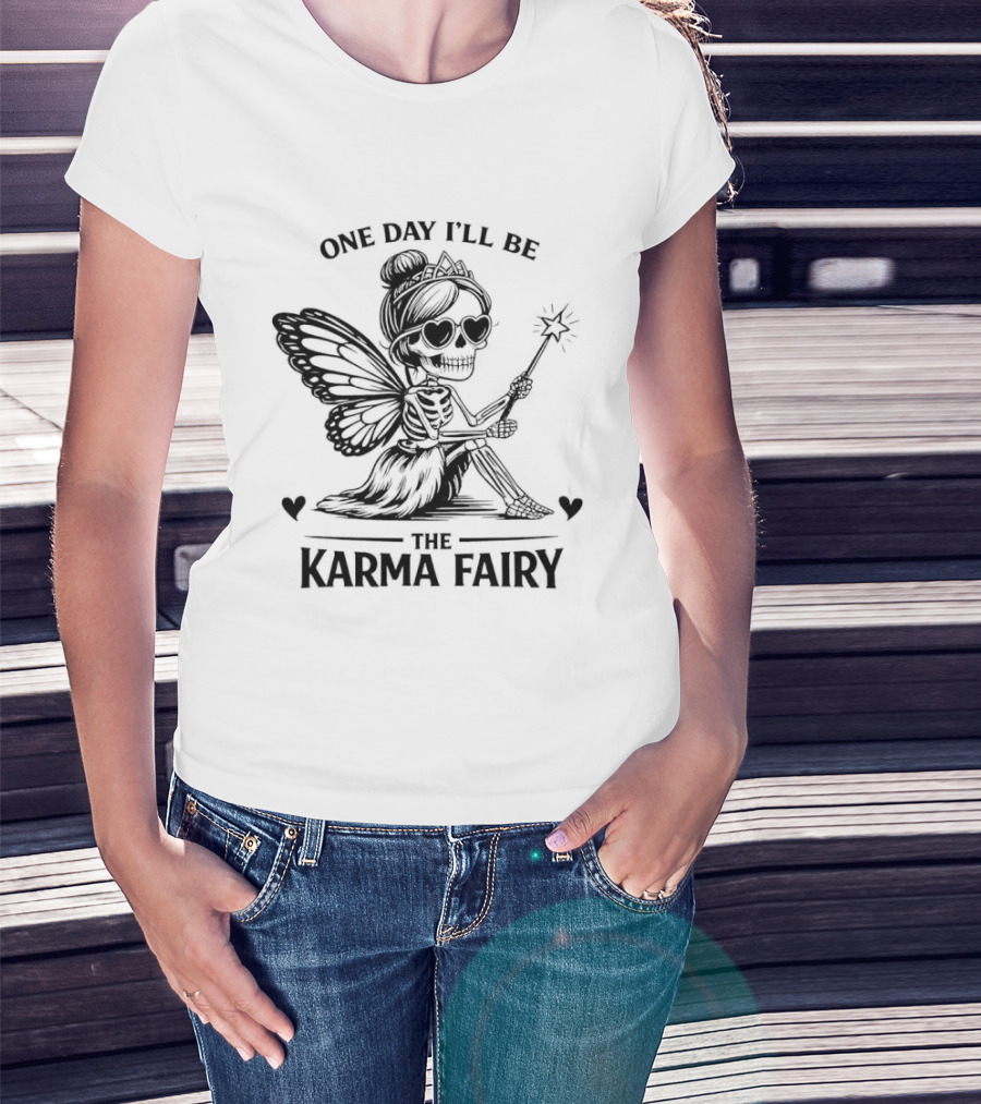 One Day I'll Be The Karma Fairy Skeleton Magic Wand Wings T-Shirt