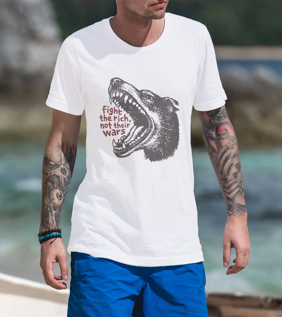 Fight The Rich Not Their Wars Wolf Scream T-Shirt