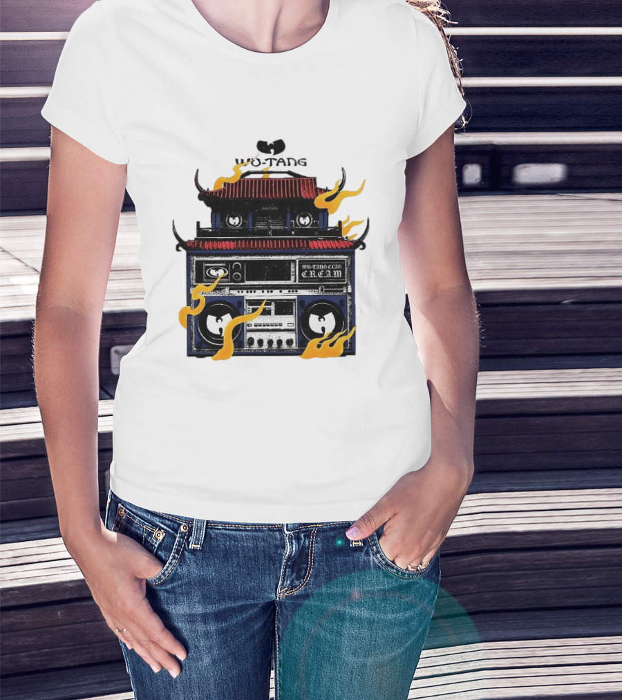 Wu Tang PRNT Boombox C.R.E.A.M. Flames Chinese Temple Style Audio T-Shirt
