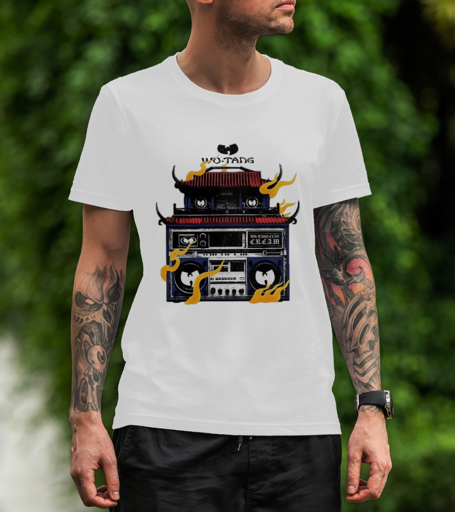 Wu Tang PRNT Boombox C.R.E.A.M. Flames Chinese Temple Style Audio T-Shirt