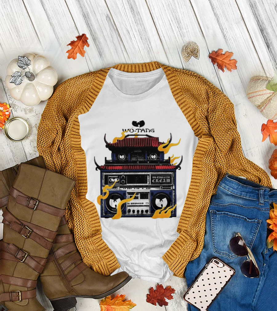 Wu Tang PRNT Boombox C.R.E.A.M. Flames Chinese Temple Style Audio T-Shirt