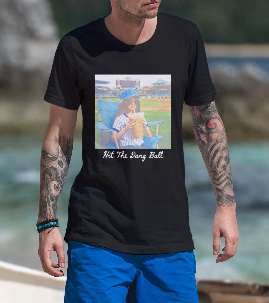 Barbie Ballfield Dark Hit The Dang Ball Baseball Stadium Scene With Player And Large Drink T-Shirt