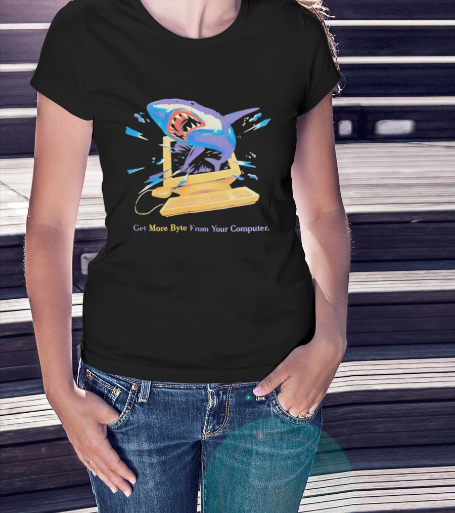 Get More Byte From Your Computer Shark Breaking Through Screen T-Shirt