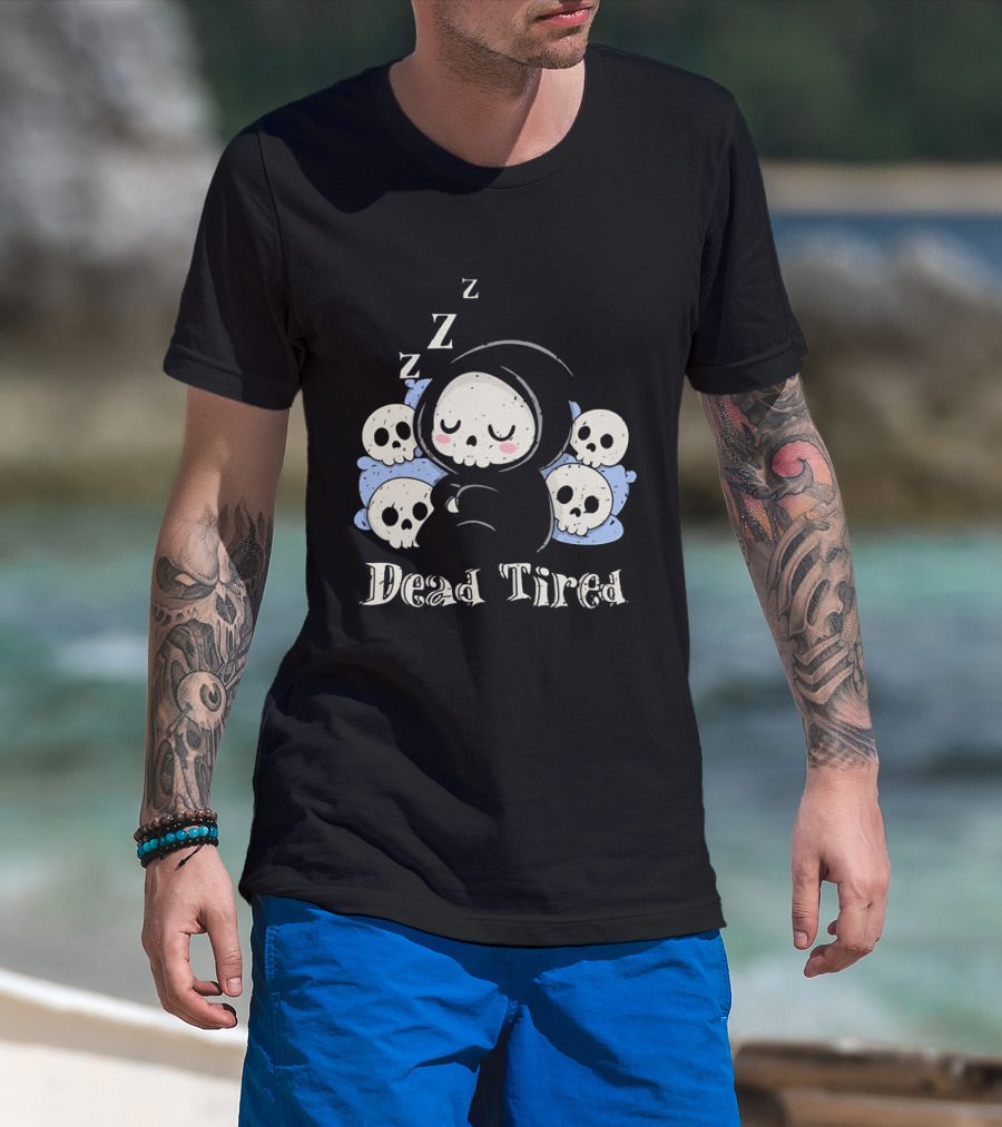 Grim Reaper Sleeping Among Skulls Dead Tired With ZZZ T-Shirt