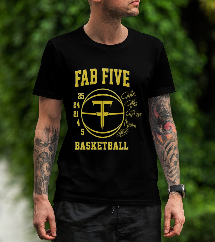 Fab Five Basketball Chris Webber Jalen Rose Juwan Howard Jimmy King Ray Jackson Signatures T-Shirt