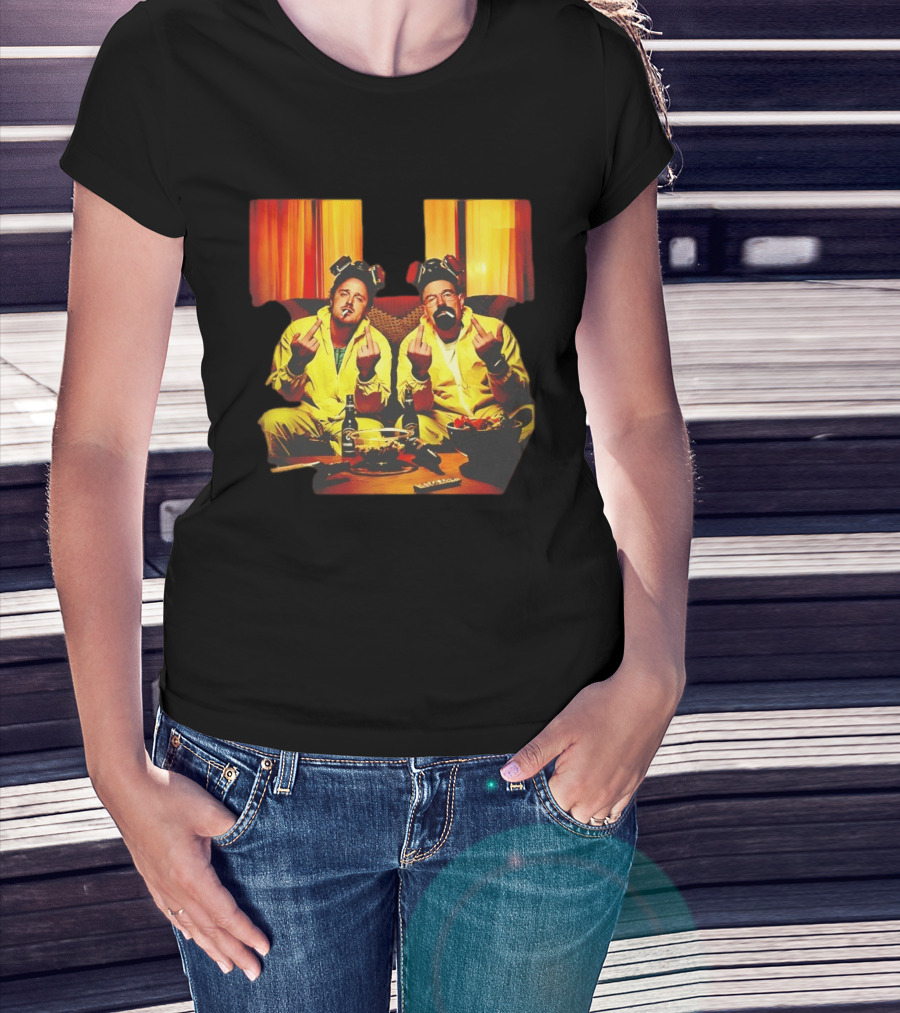 Jesse Pinkman Walter White Breaking Bad Flipping The Bird Yellow Hazmat Suits T-Shirt
