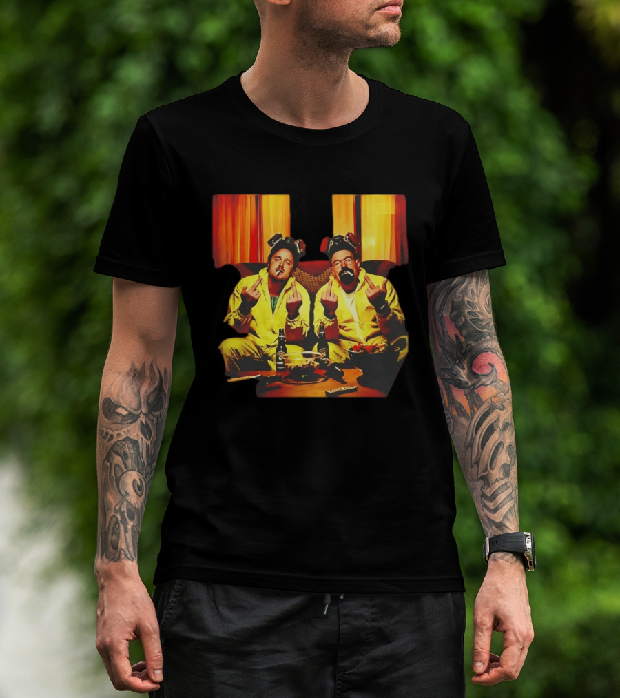 Jesse Pinkman Walter White Breaking Bad Flipping The Bird Yellow Hazmat Suits T-Shirt