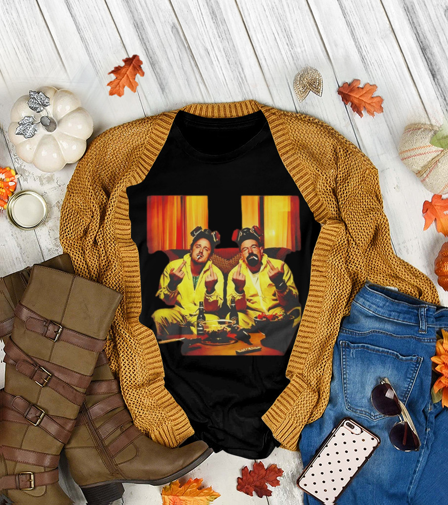 Jesse Pinkman Walter White Breaking Bad Flipping the Bird Yellow Hazmat Suits T-Shirt