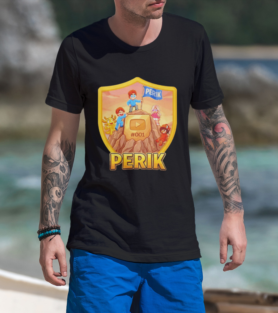 Perik #001 Cartoon Characters On Mountain With YouTube Play Button Image T-Shirt