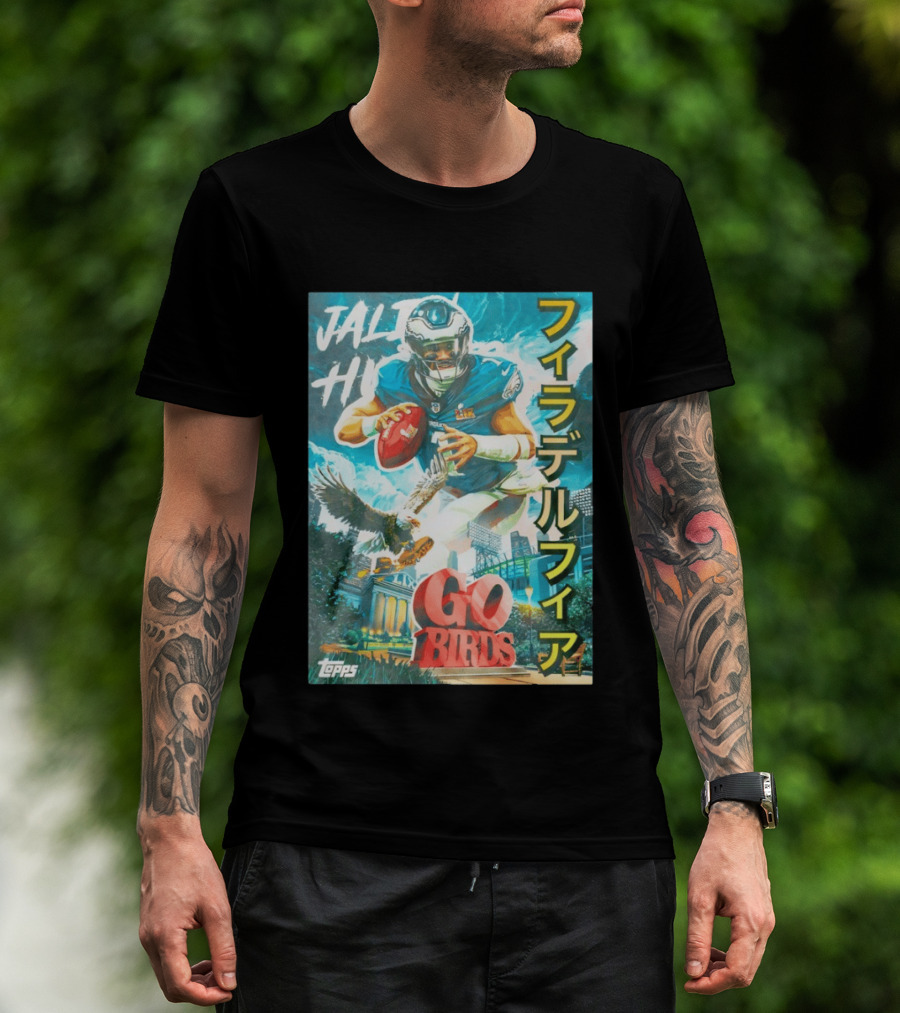 Jalen Hurts Philadelphia Eagles Go Birds Japanese Text Topps T-Shirt