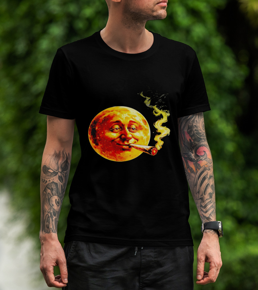 Moon Face Smoking Weed Blunt Lunar Smokers Club T-Shirt
