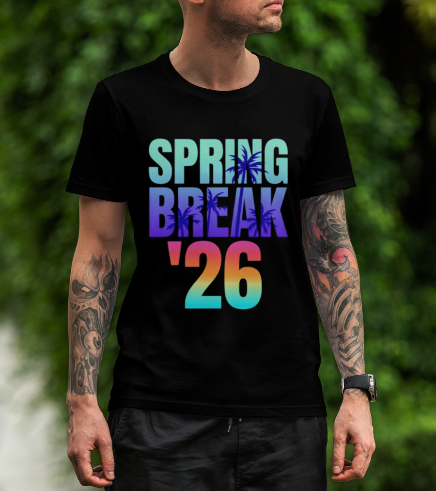 Spring Break '26 Sunset Palm Trees Ocean Vibes T-Shirt