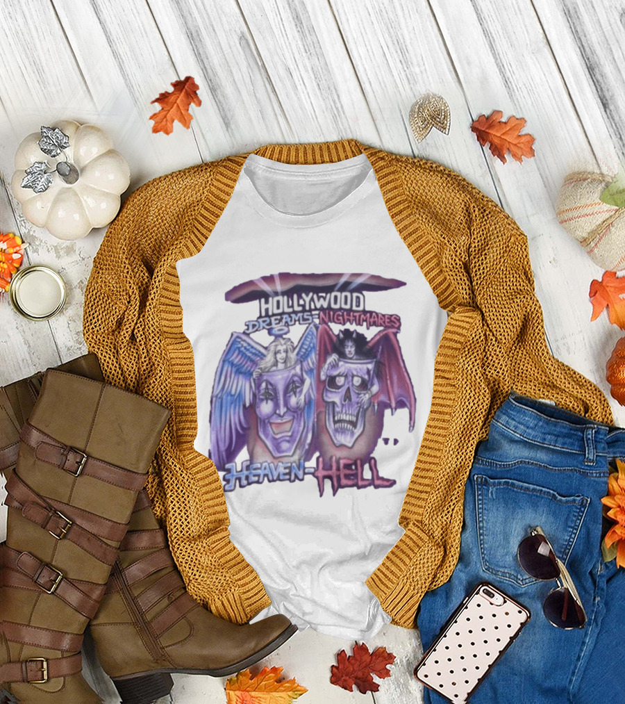 Hollywood Dreams Nightmares Heaven Hell Angel and Demon Skulls T-Shirt