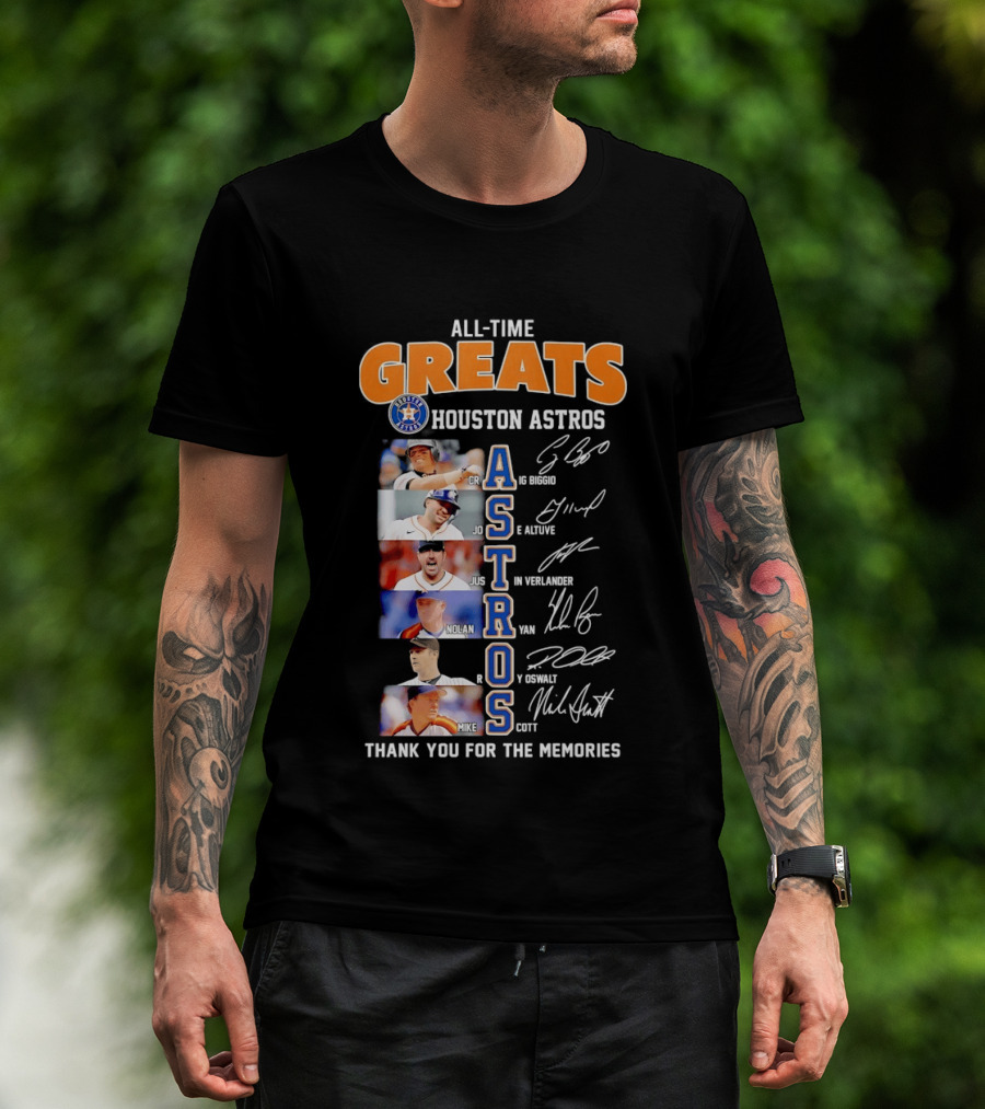All Time Greats Houston Astros Names Signatures Thank You For The Memories T-Shirt