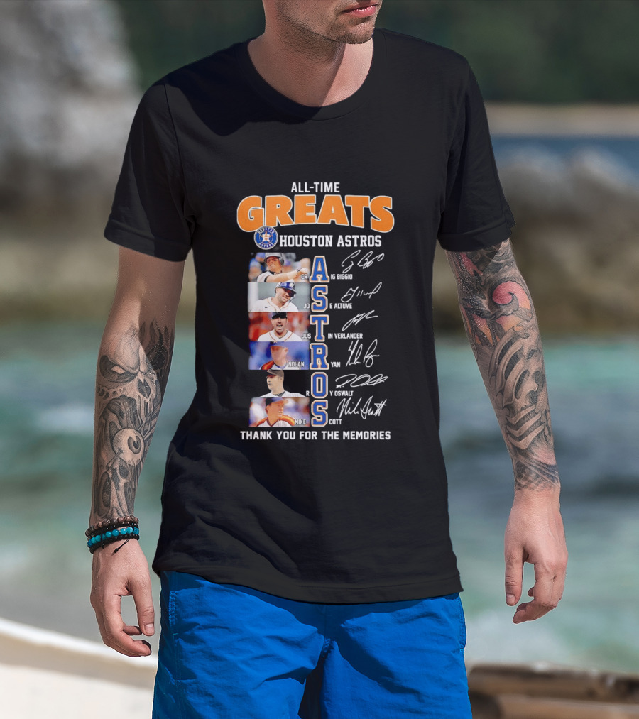 All Time Greats Houston Astros Names Signatures Thank You For The Memories T-Shirt