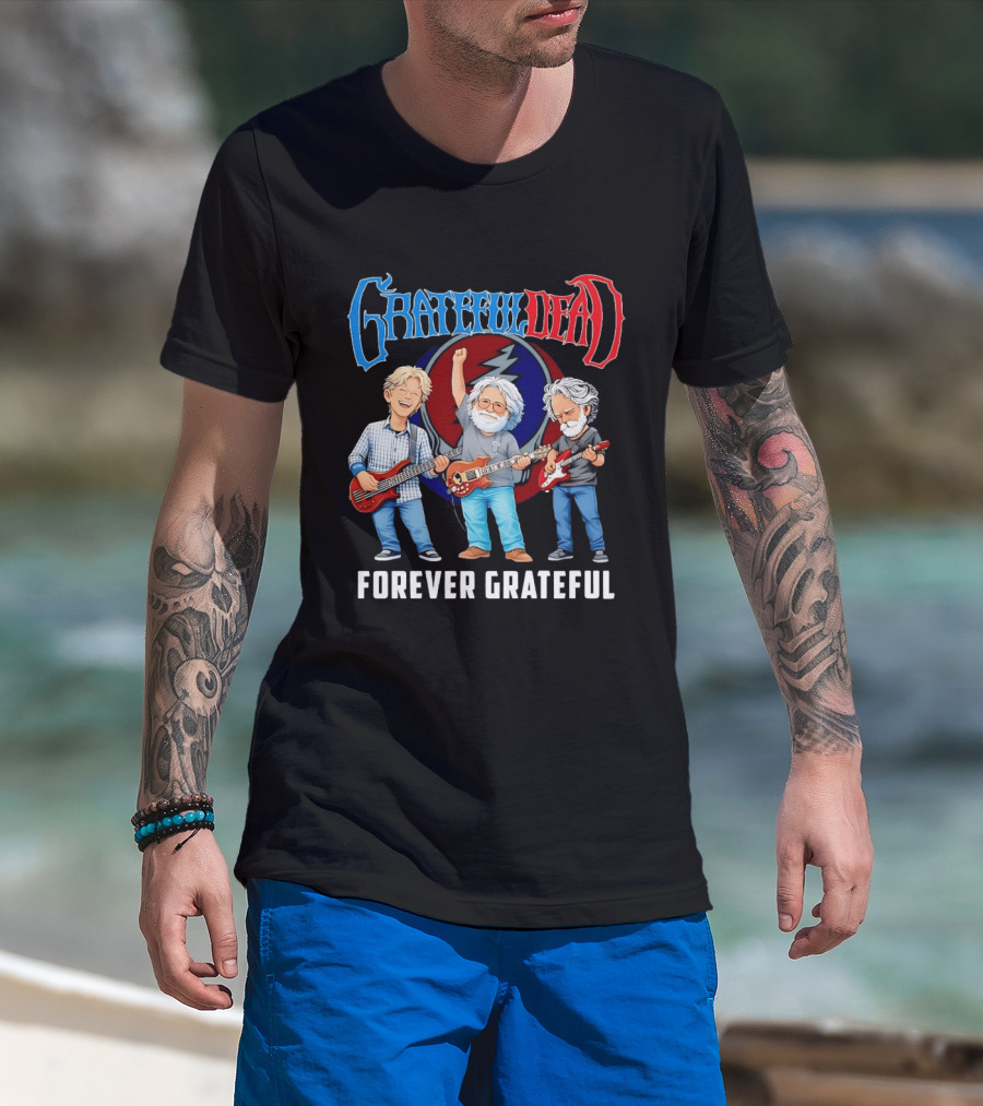 Grateful Dead Jerry Garcia Phil Lesh Bob Weir Holding Guitars Forever Grateful T-Shirt