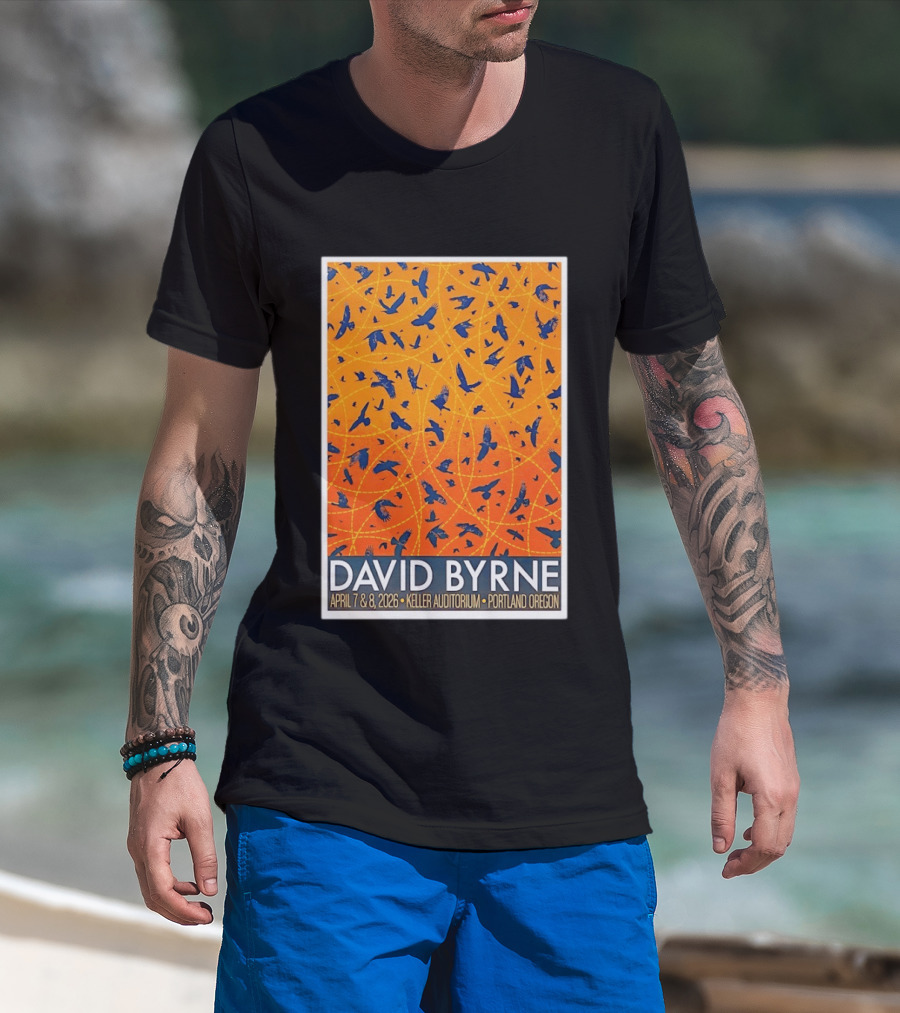 David Byrne April 7 8 2026 Keller Auditorium Portland Oregon Birds Orange Blue T-Shirt