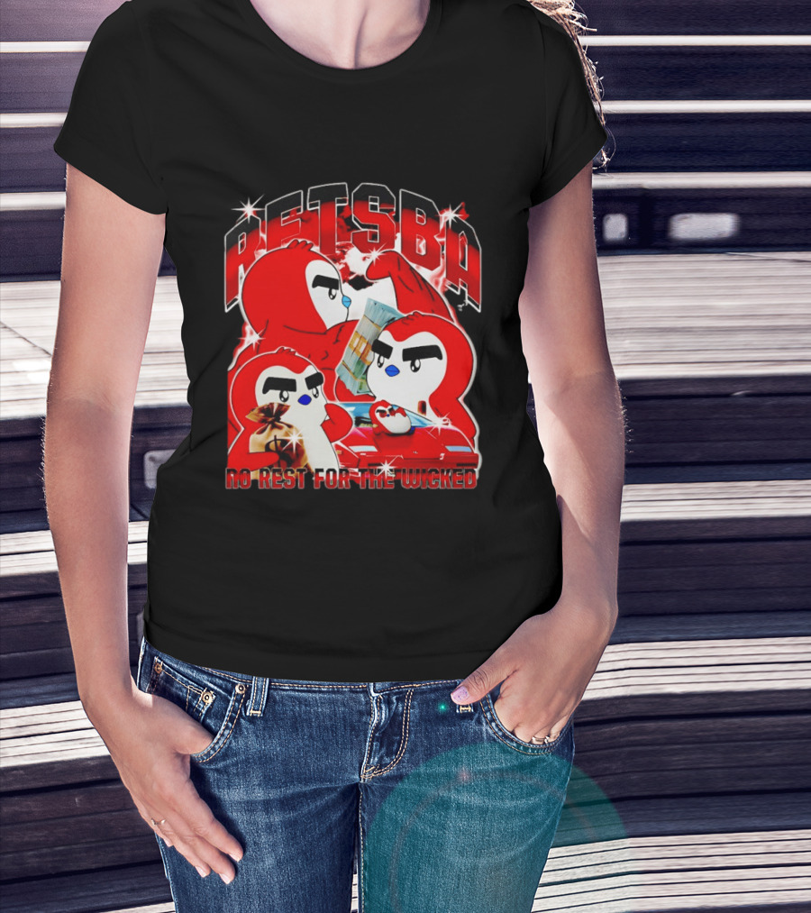 Retsba No Rest For The Wicked Red Characters With Cash And Car T-Shirt
