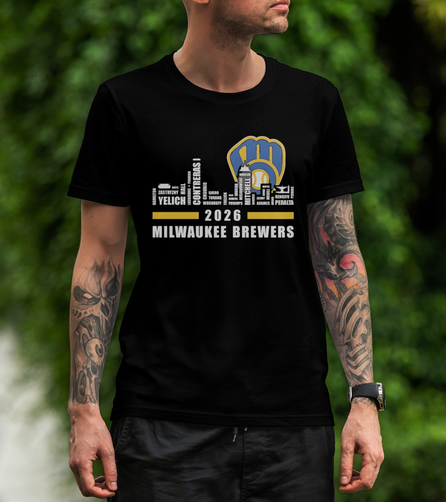 Milwaukee Brewers 2026 City Skyline Yelich Baseball Team Players T-Shirt