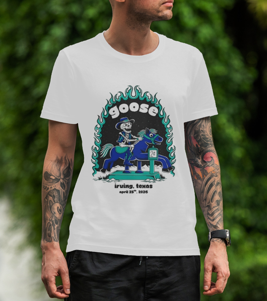 Goose Irving Texas April 25 2026 Tour Cowboy And Horse Neon Flames T-Shirt
