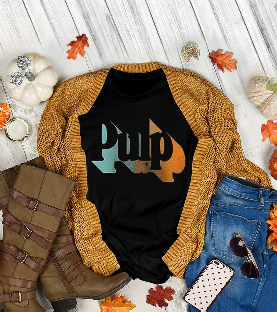 Here Comes More Pulp Dates Retro Style Text in Blue and Orange T-Shirt