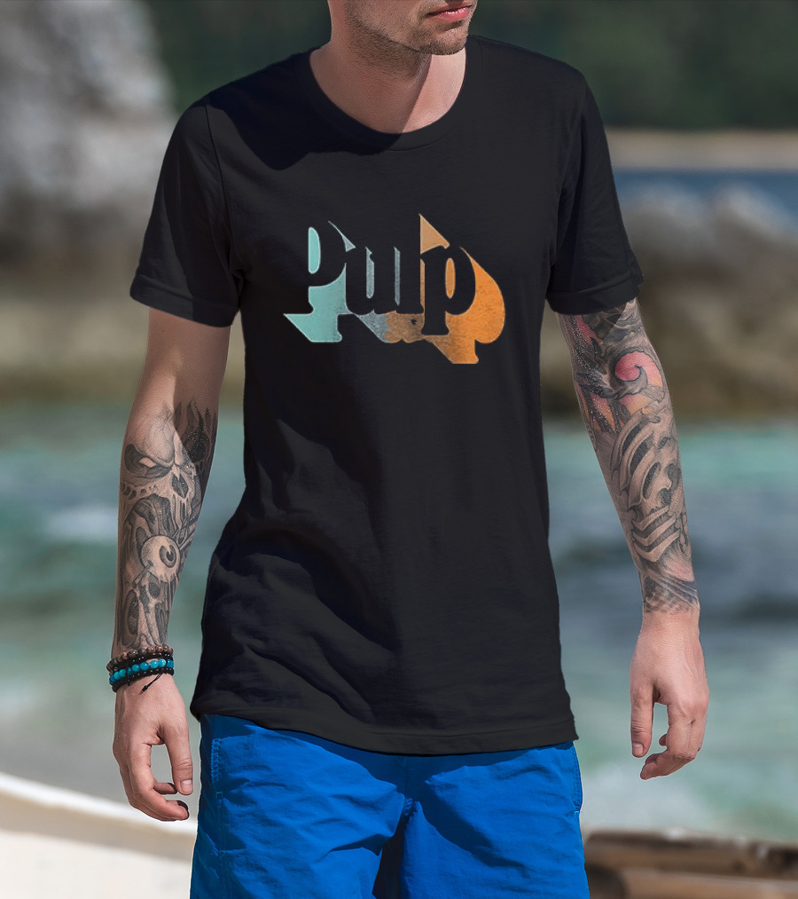 Here Comes More Pulp Dates Retro Style Text In Blue And Orange T-Shirt