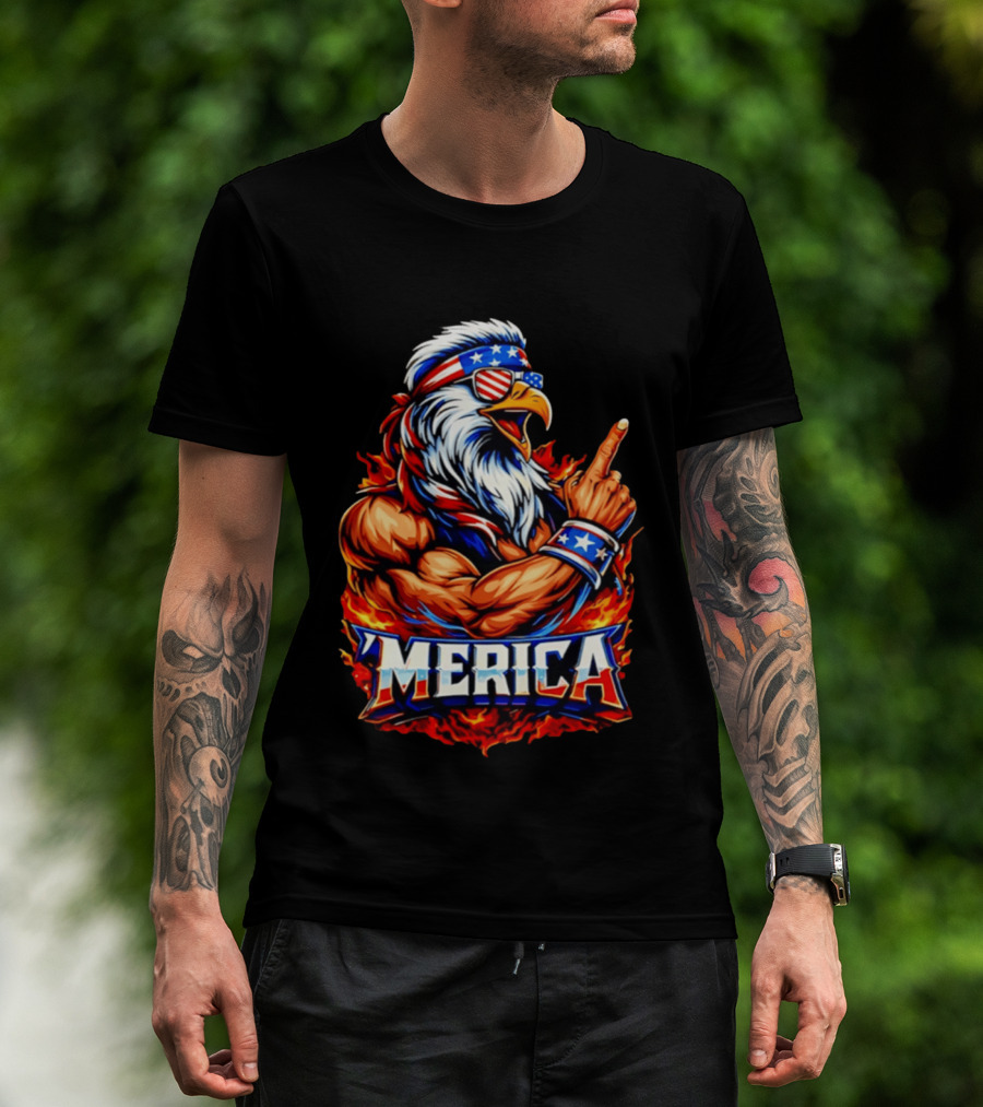 Patriotic Mullet Eagle 'Merica USA Flag Bandana And Sunglasses T-Shirt