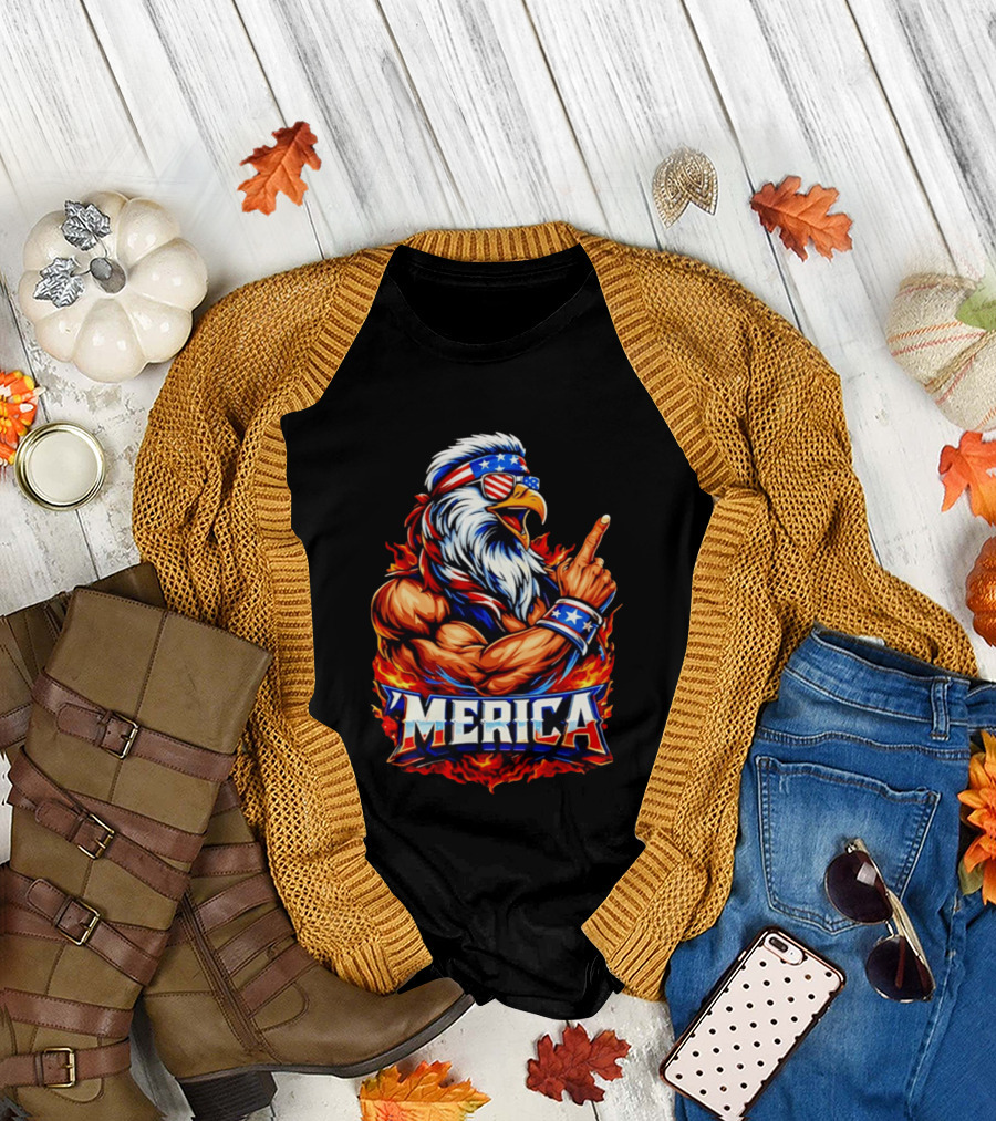 Patriotic Mullet Eagle 'Merica USA Flag Bandana and Sunglasses T-Shirt