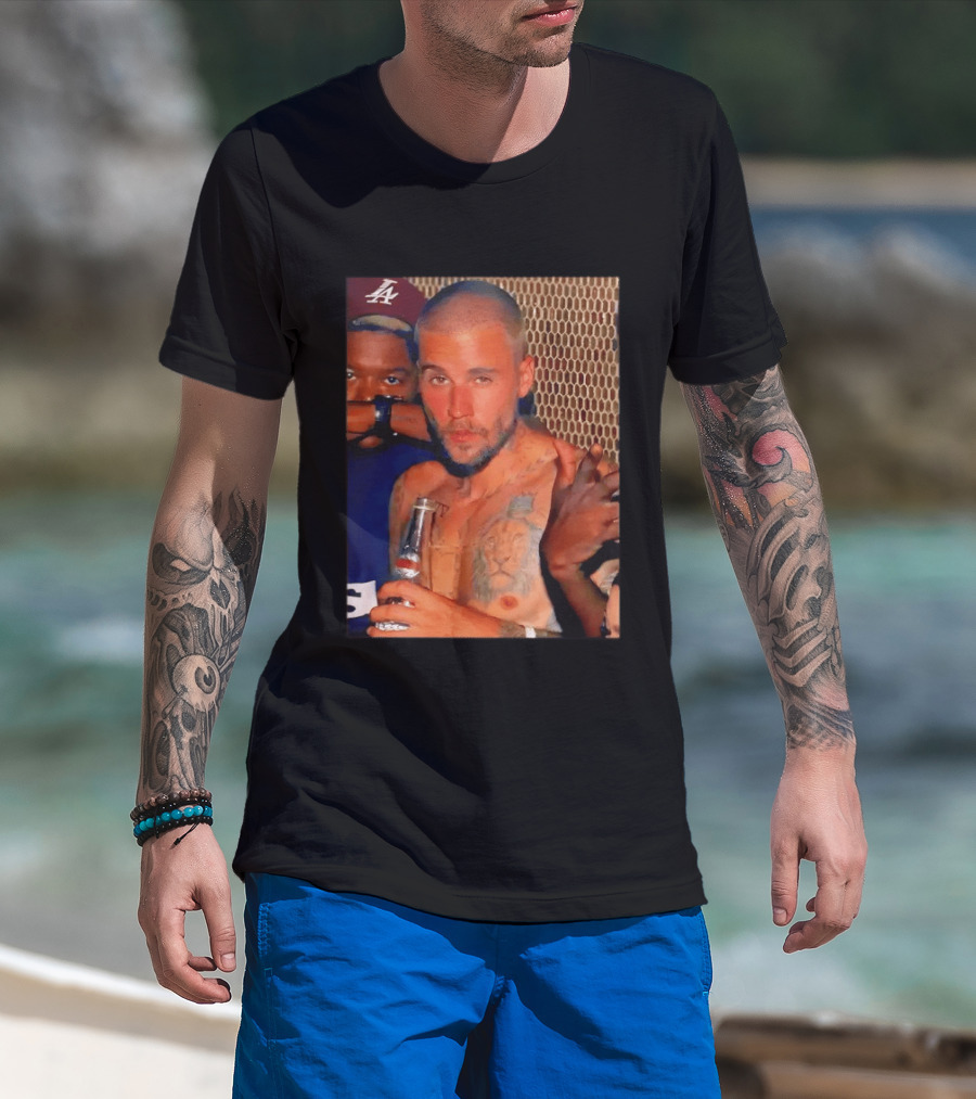 Justin Bieber Holding Beer Photo T-Shirt