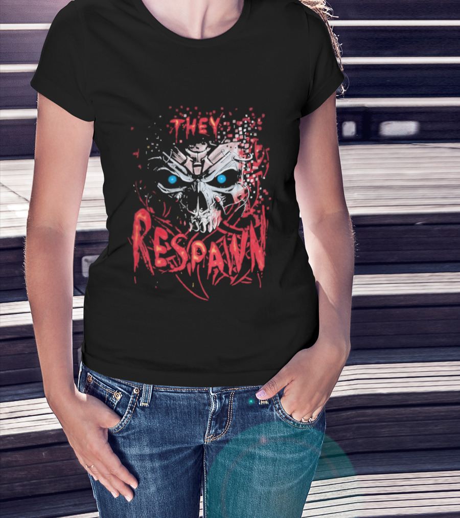 They Respawn Skull Blue Eyes Graffiti T-Shirt