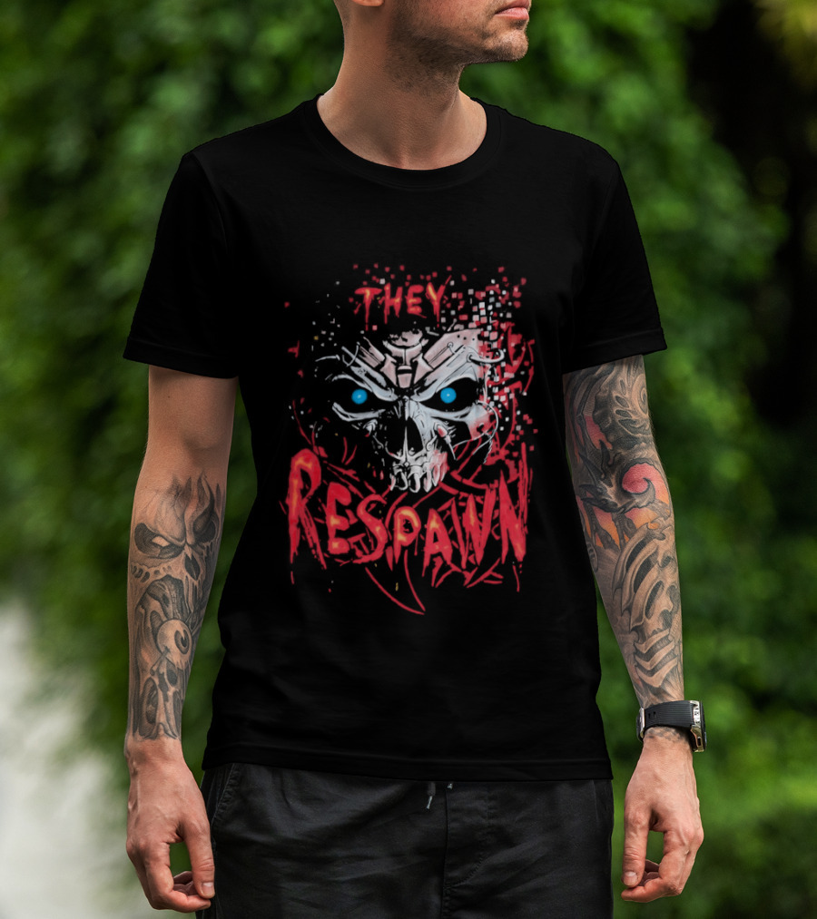 They Respawn Skull Blue Eyes Graffiti T-Shirt