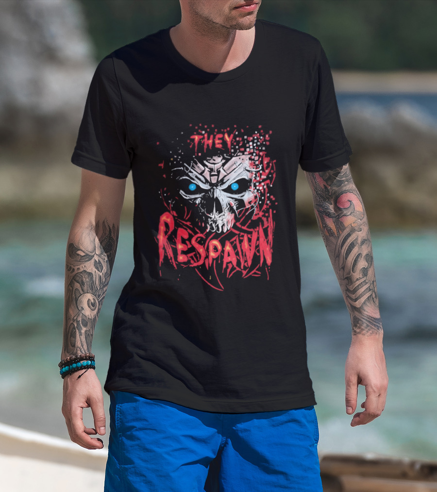 They Respawn Skull Blue Eyes Graffiti T-Shirt