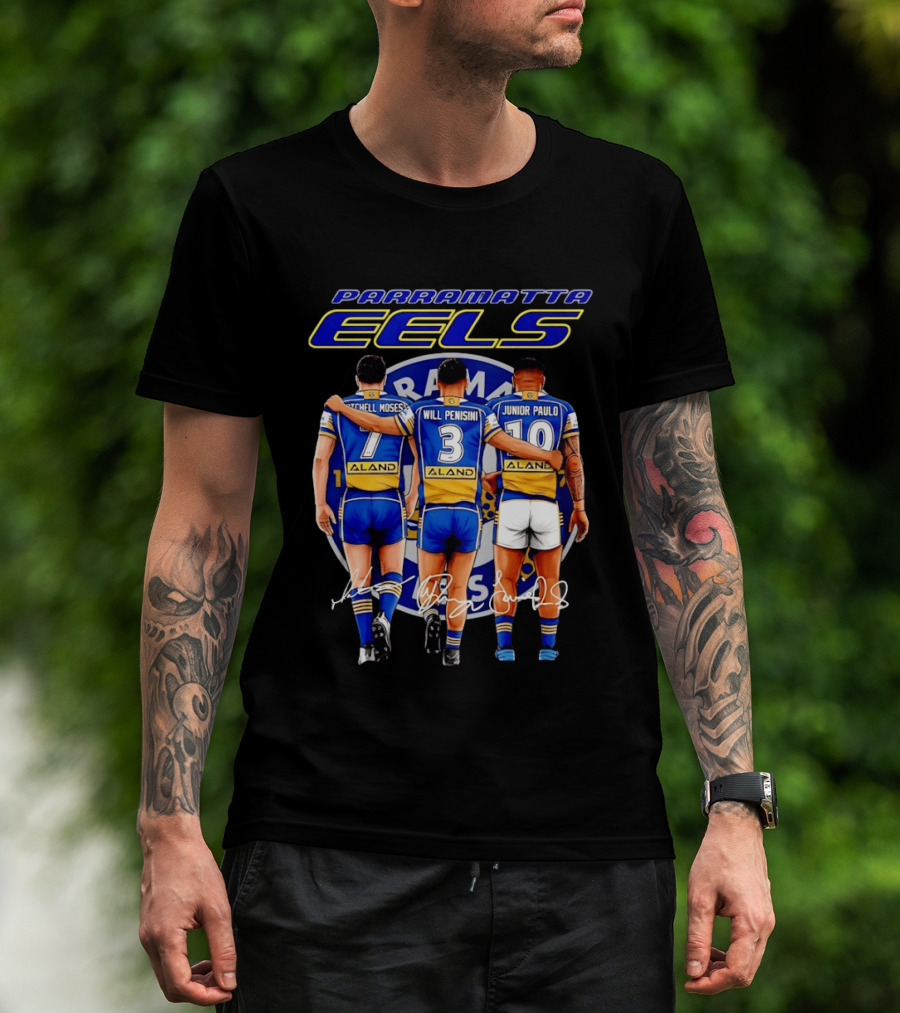 Parramatta Eels Mitchell Moses Will Penisini Junior Paulo Signatures T-Shirt