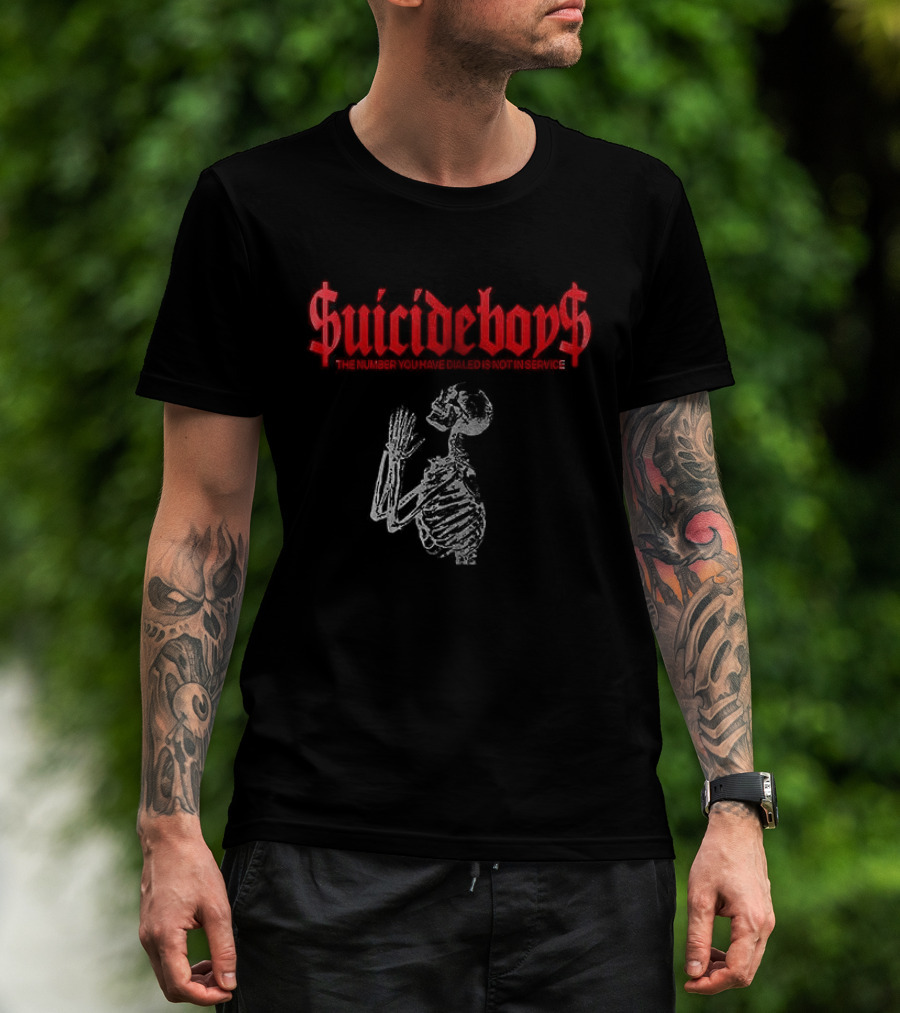 SuicideBoyS Grey Day Tour Skeleton The Number You Have Dialed Is Not In Service I Want To Die In New Orleans T-Shirt