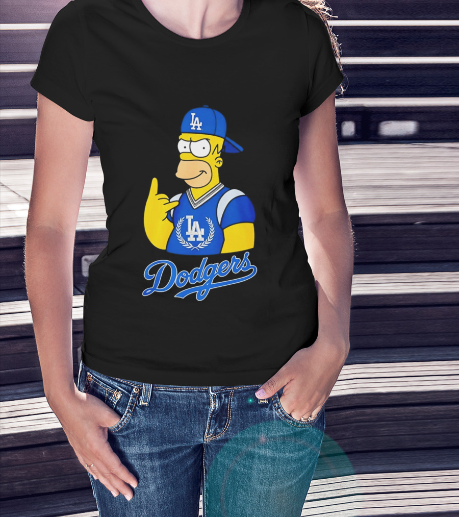 The Simpsons Homer LA Dodgers Rock Hand Gesture Collaboration T-Shirt