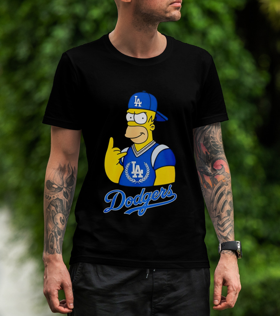 The Simpsons Homer LA Dodgers Rock Hand Gesture Collaboration T-Shirt