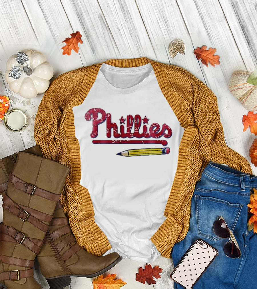 Philadelphia Phillies Teacher Appreciation Pencil and Numbers T-Shirt