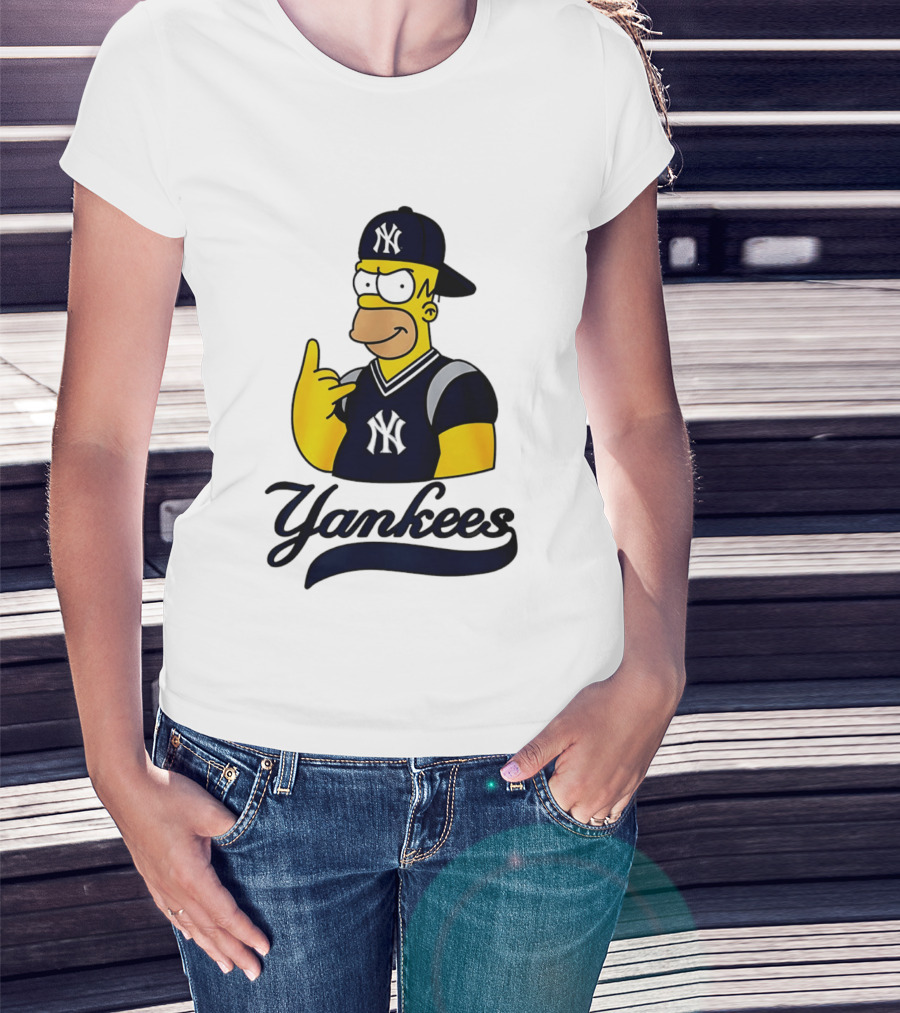 The Simpsons Homer Simpson New York Yankees Baseball Rock Hand Yankees T-Shirt