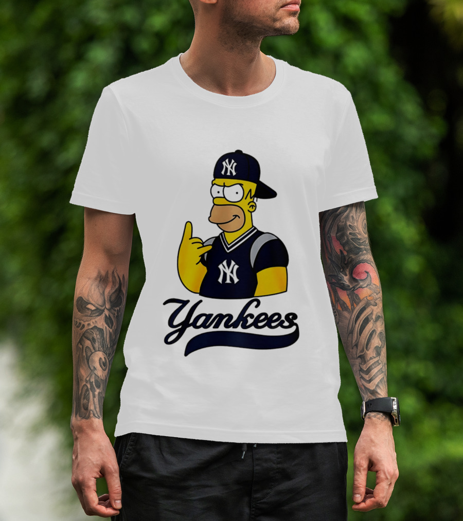 The Simpsons Homer Simpson New York Yankees Baseball Rock Hand Yankees T-Shirt