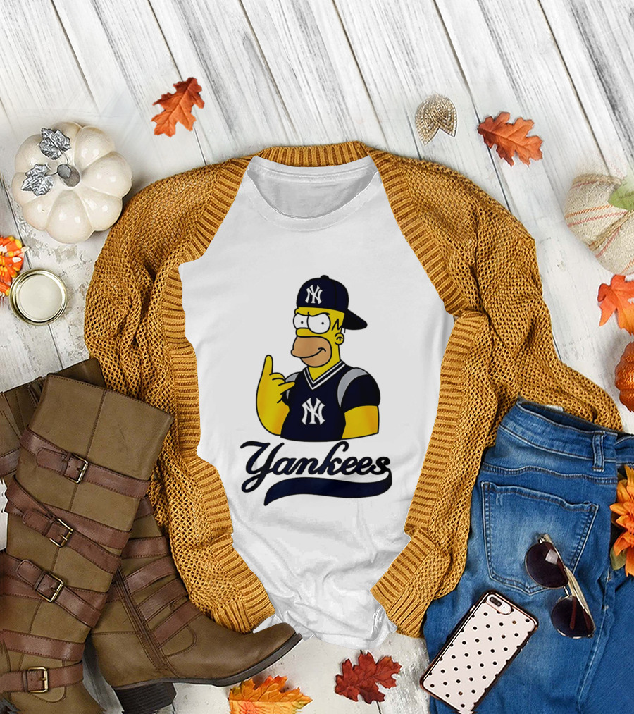 The Simpsons Homer Simpson New York Yankees Baseball Rock Hand Yankees T-Shirt