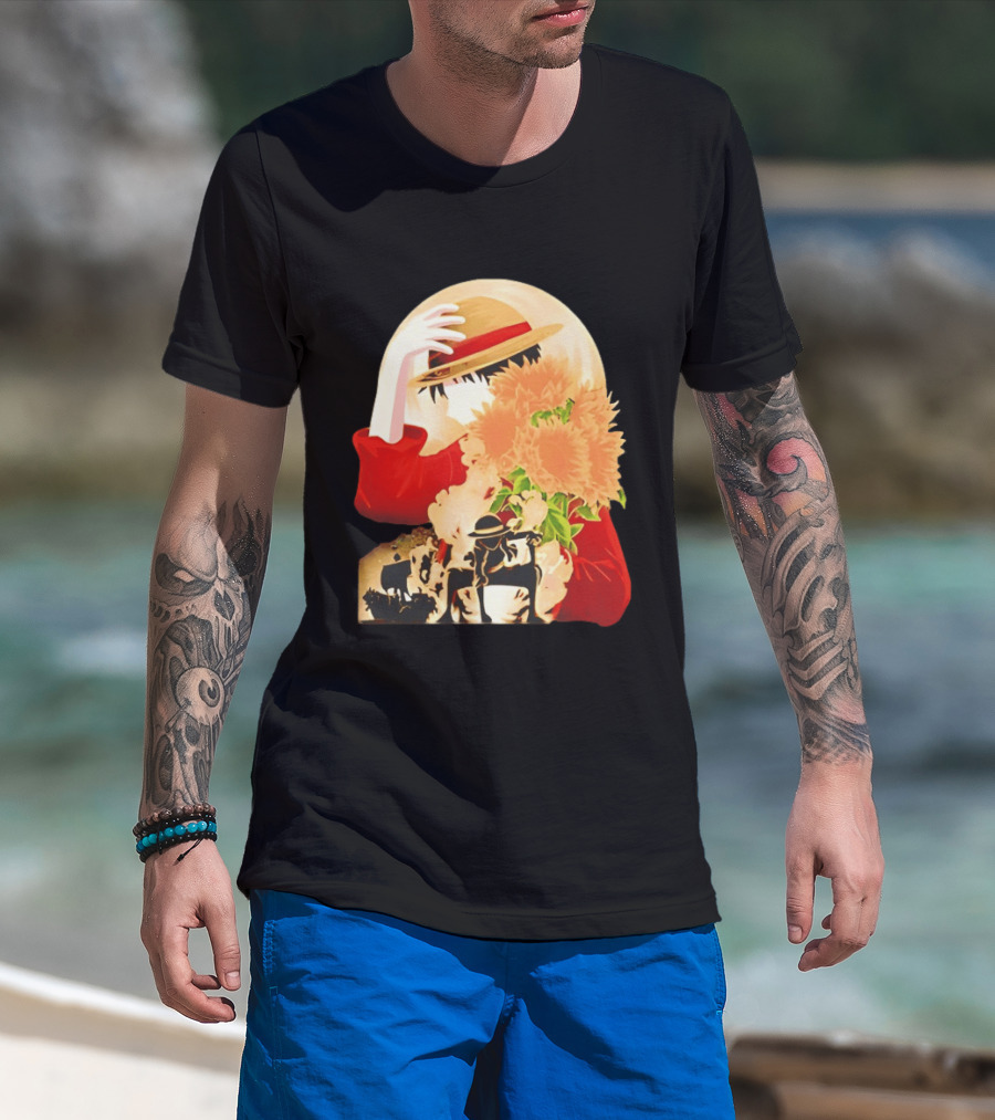 Monkey D. Luffy Red Outfit Straw Hat Sunflower Pirate Adventure T-Shirt