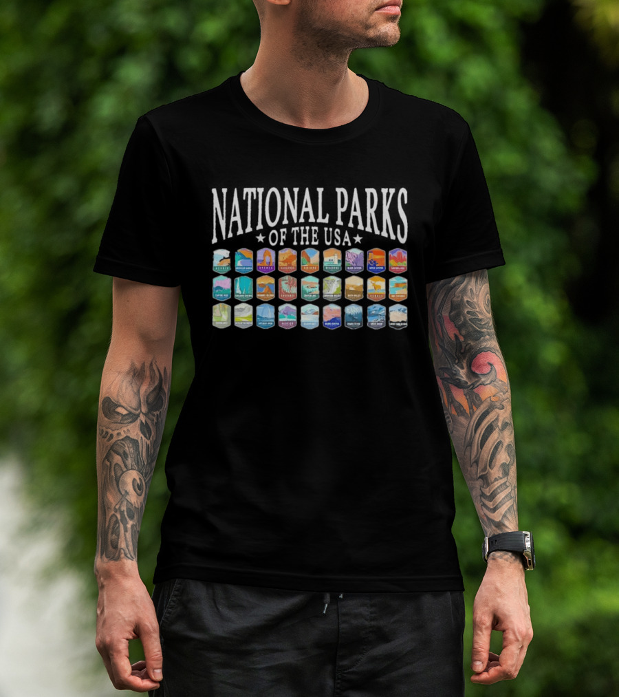 National Parks Of The USA Camping Yosemite Yellowstone Grand Canyon Acadia Badlands Glacier Bryce Canyon Zion T-Shirt