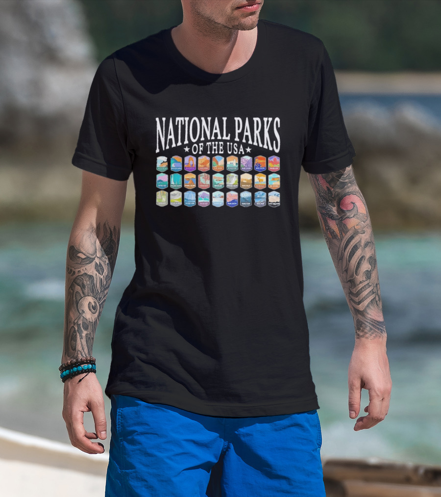 National Parks Of The USA Camping Yosemite Yellowstone Grand Canyon Acadia Badlands Glacier Bryce Canyon Zion T-Shirt
