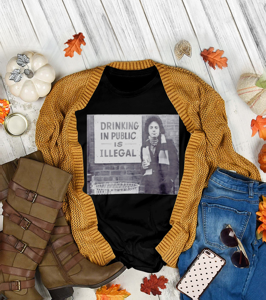 Rare Billy Joel Drinking In Public Is Illegal Vintage Photo T-Shirt