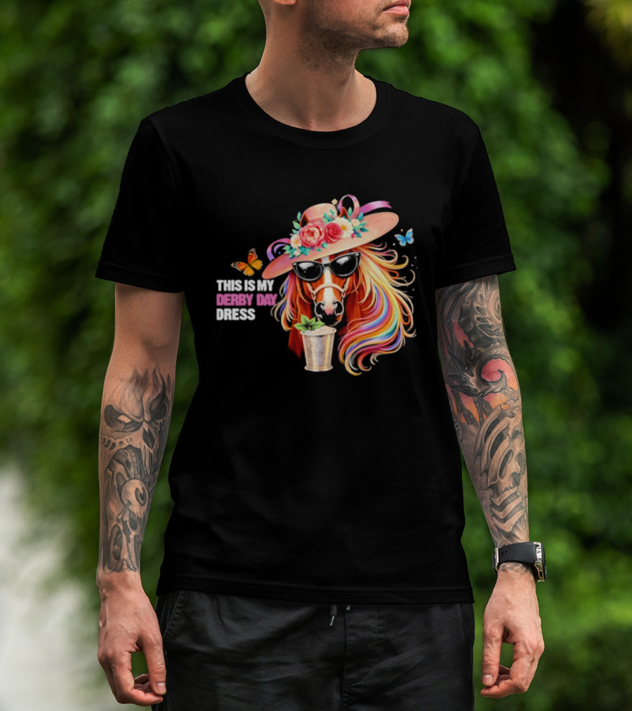 This Is My Derby Day Dress Horse Racing Party Butterfly Rainbow Hat Floral Cocktail T-Shirt